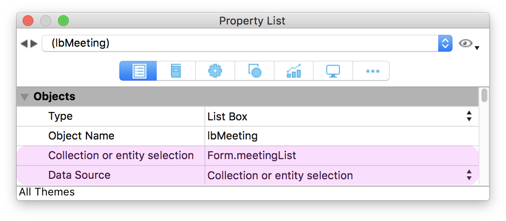 How to configure a Collection or entity selection in a property list