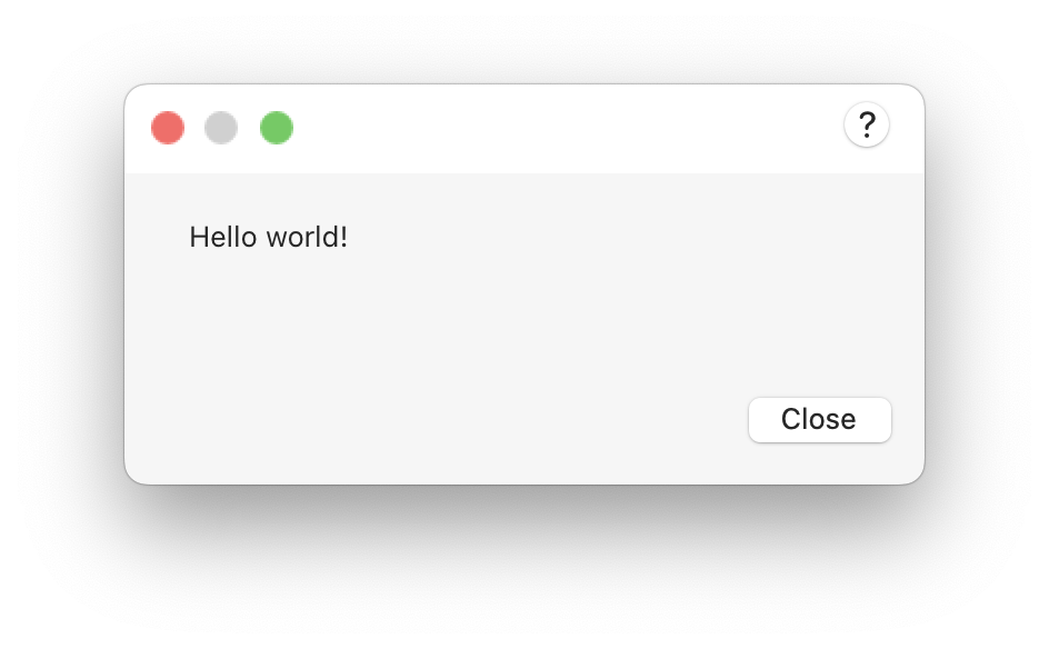 Modal dialog with a custom title bar that contains "close", "minimize", "maximize" and "help"buttons