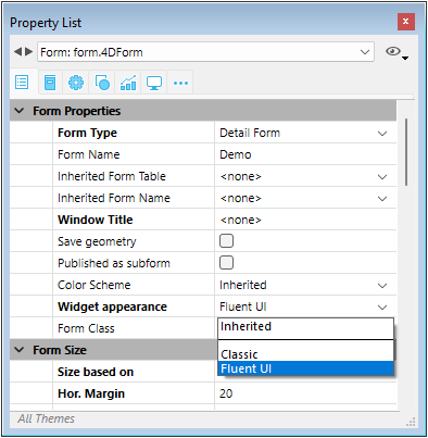 Fluent UI option in the property list