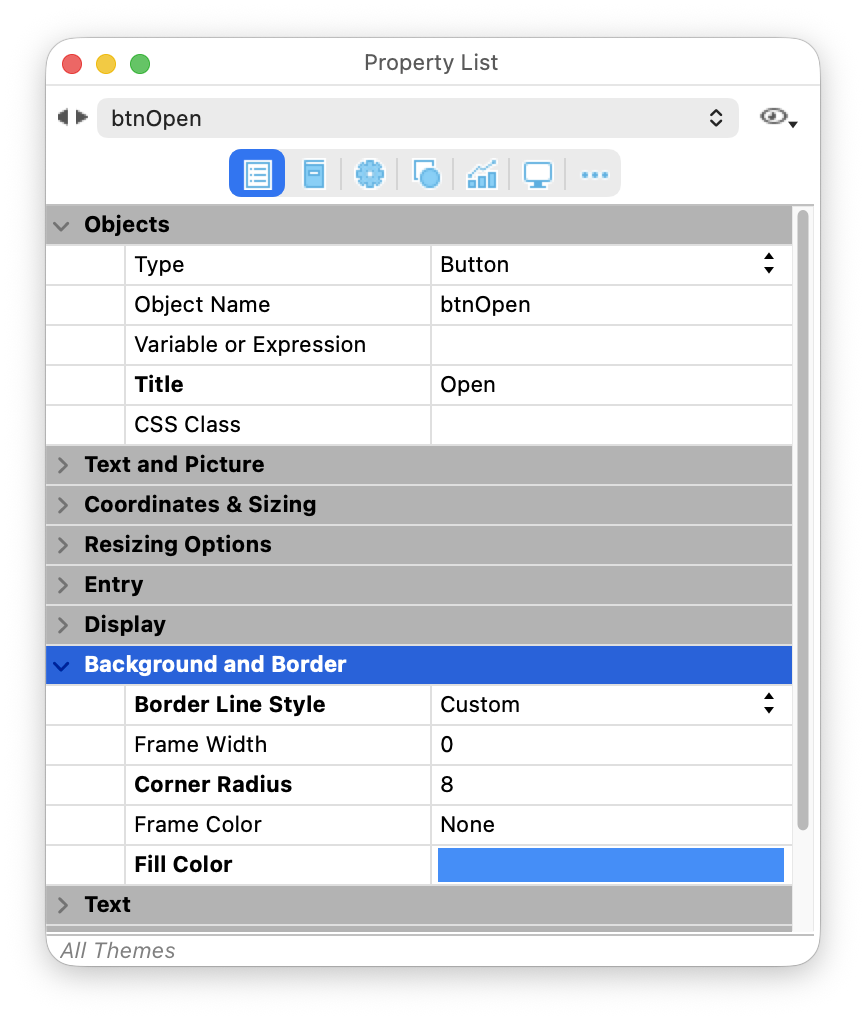 Custom-styled button with a background color configured in the Form Editor