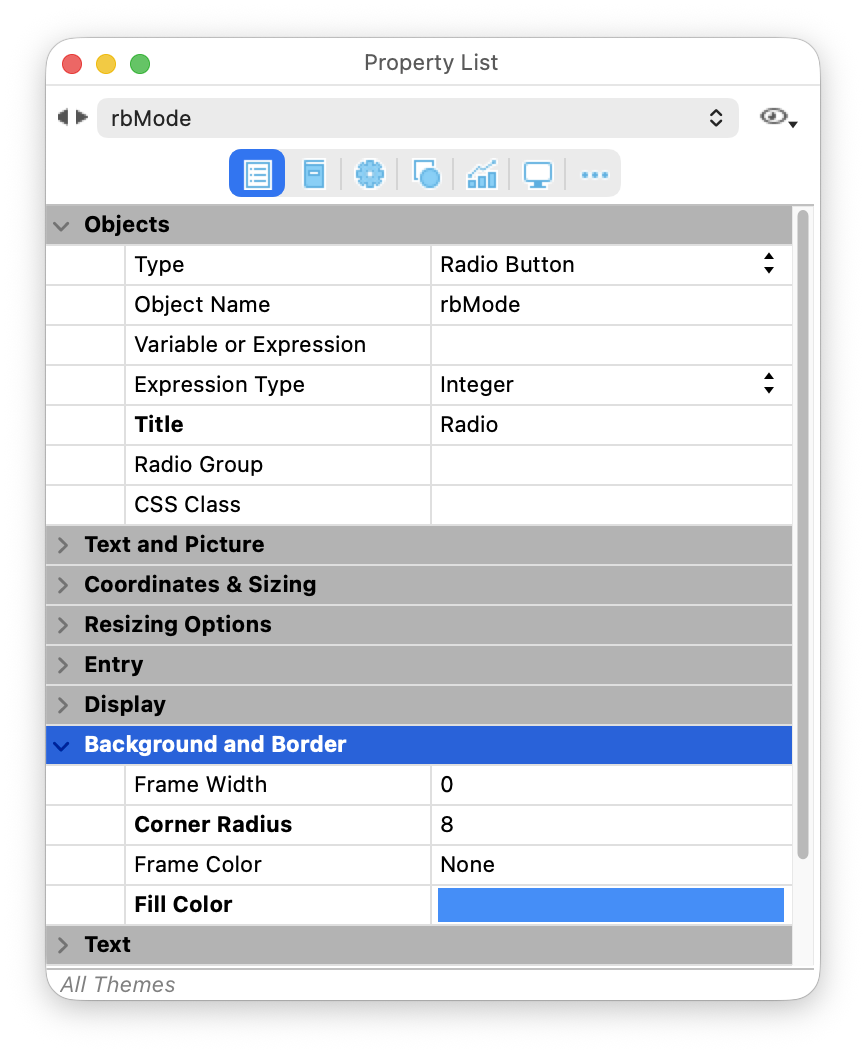 Custom-styled radio button with a background color configured in the Form Editor